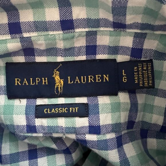 Ralph Lauren Shirt Mens Large Green Blue Plaid Button Down Cabincore Gorpcore - Picture 5 of 8